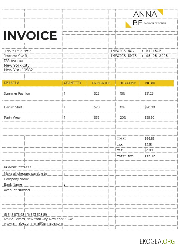 Modèle de facture de créateur de mode